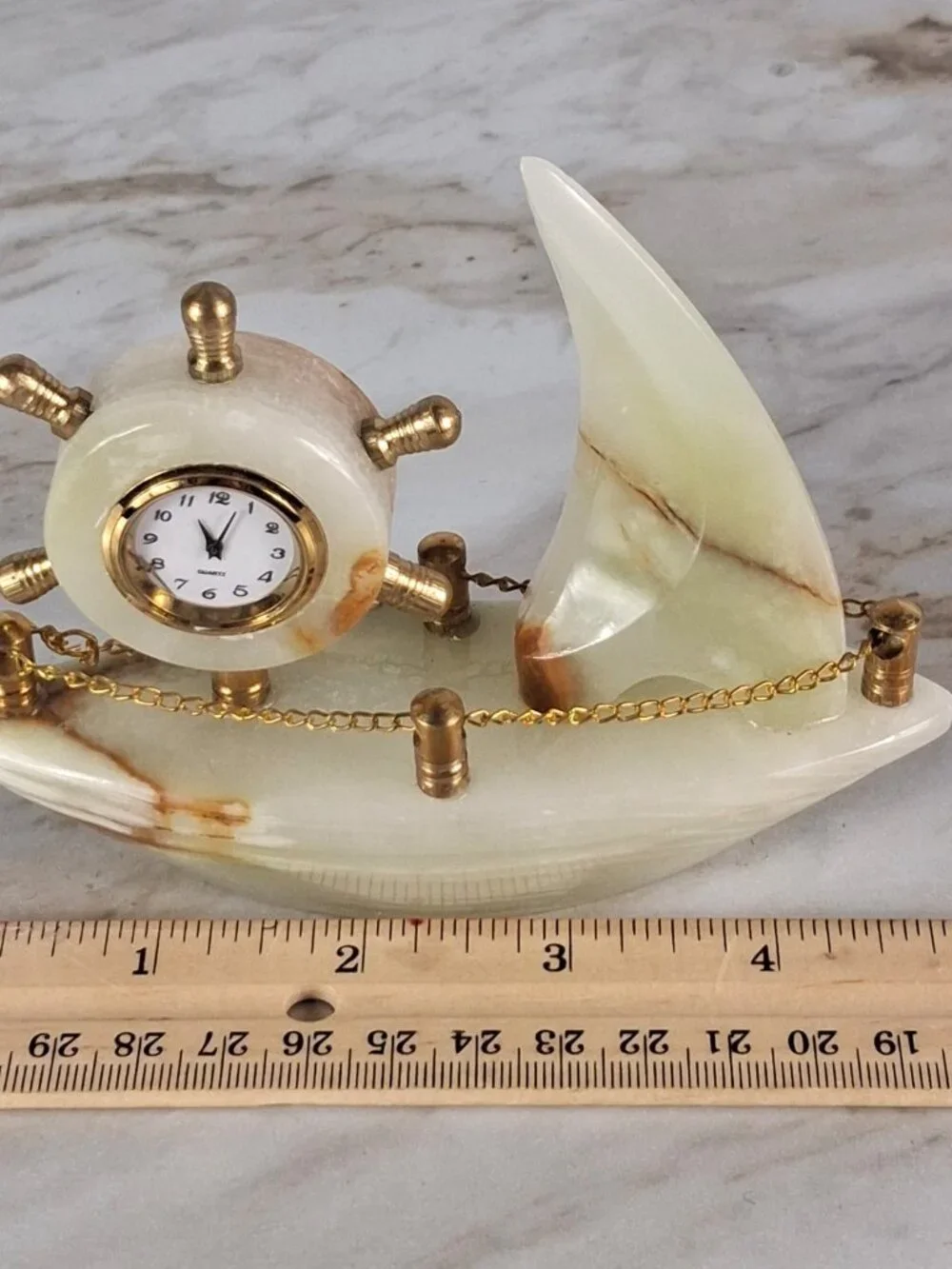 Decorative Collectible Ship Clock Desk Mentel Marble Onyx Handmade Imported NEW